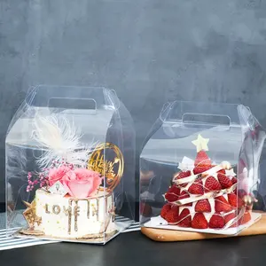 Wholesale custom factory transparent PET pastries cheesecake packing cake boxes with handle