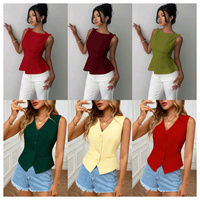 Rompi Satin Berkerah V dengan Hiasan Pita, Atasan Tanpa Lengan Model Patchwork yang Modis dan Elegan, Kemeja Atasan Wanita Seksi