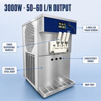 Machine à glace molle 2+1 saveurs mixtes, double compresseur, 50L/H, professionnelle pour glaces, yaourts glacés et boissons froides