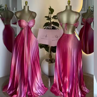 Robe longue élégante sans manches, sans bretelles, dégradée, pour femme, pour la plage, les soirées, sexy, plissée, W072401