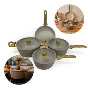 Non Stick 7-Piece Forged Aluminum Cookware Set Ceramic Coated Pot <b>Pan</b> Glass <b>Lids</b> Wooden Soft touch Handles Dishwasher Safe - Product Image 6