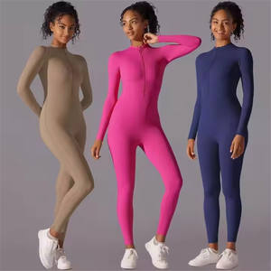 P882 kadın Spandex/naylon 380g fermuarlı çıplak uzun kollu Yoga tulum yüksek yoğunluklu Fitness spor Bodysuit - Product Image 1