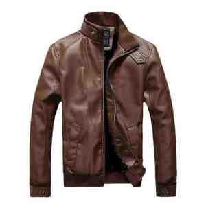 Veste bomber en simili cuir marron pour homme, style zippé, coupe slim, streetwear décontracté, veste en cuir PU - Product Image 1