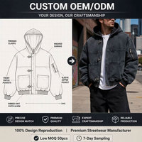 QIFAN Blouson Bomber Zippé à Capuche Vintage en Toile Robuste avec Boucle de Pompier pour Hommes, Vêtements de Travail, Vente en Gros