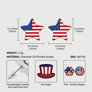 Boucles d'oreilles à clous en acrylique patriotiques avec drapeau américain |   Étoiles du 4 juillet, Jour de l'Indépendance |   Bijoux de Fêtes en Gros - Product Image 3