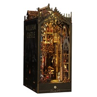 Kit de construction de maison de poupée miniature en bois à assembler soi-même William Castle Book Nook avec éclairage LED, modèle de scène de livre, décoration de bureau