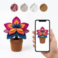 Fleur en peluche personnalisée en pot, multicouche, pétales magenta, orange, bleu, tissu marron, pot de fleurs, plante d'intérieur, décoration de marque personnalisée
