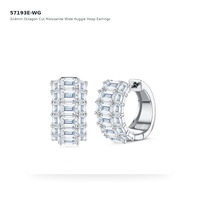 Boucles d'oreilles créoles larges personnalisées en argent sterling 925 avec moissanite taille émeraude 3x4mm, bijoux fins S925 pour femme