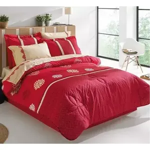 Juego de Funda de Edredón Catalina Roja Tamaño Queen, 9 Piezas, Bordado Floral, Ropa de Cama de Poliéster para Uso Doméstico - Product Image 3