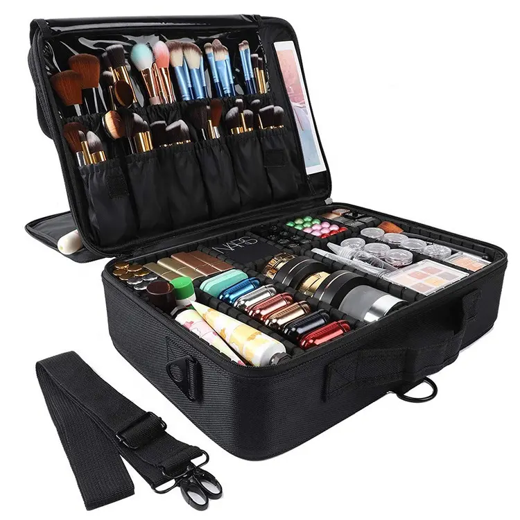 Kit de maquiagem profissional, kit com bolsa de maquiagem profissional para viagem, com alça ajustável, caixa de artista para cabelos e cachos