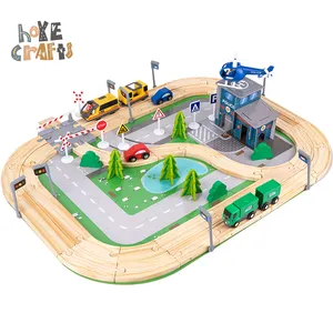 חדש סגנון ילדי להרכיב כביש רכב סט אביזרי עיר רכבת סט מתנת עץ רכבת מסלול סט צעצועים
