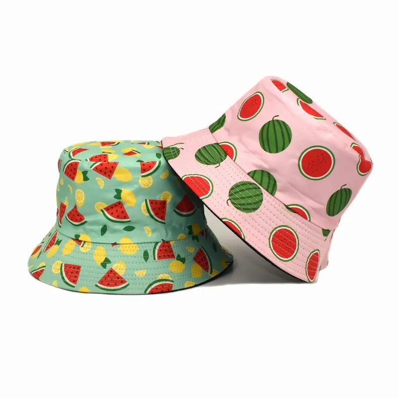 Новая Весенняя и летняя шляпа-ведро с принтом фруктов милый клубничный арбуз вишня Вышивка Уличная Солнцезащитная шляпа H-329