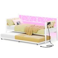 Lit d'appoint moderne pliable avec station de charge et lumières LED, canapé-lit portable en métal avec support à lattes en acier – Stock entrepôt
