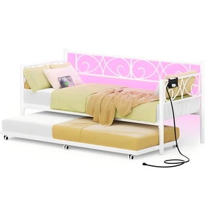 Moderna <span class=keywords><strong>Cama</strong></span> <span class=keywords><strong>Nido</strong></span> Doble Plegable con Estación de Carga, Luces LED y Soporte de Láminas de Acero para Sala de Estar/Dormitorios - Product Image 1