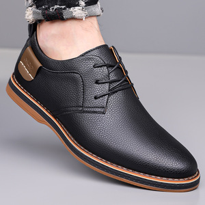 Chaussures en cuir décontractées pour hommes, bout rond, à lacets, noir, marron, cuir souple, grandes tailles 47 48, chaussures bateau tendance pour jeunes - Product Image 3