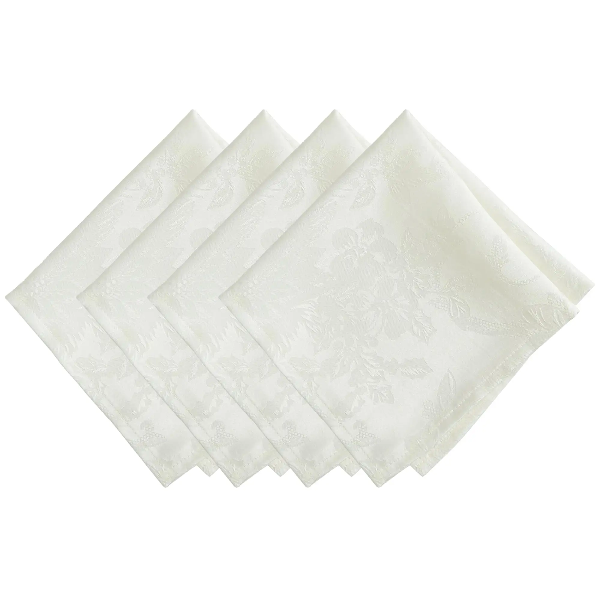ジャカード織りスクロールデザインサテンホワイトカラーナプキン100% ポリエステルナプキンセット刺繍ポリエステルエンブロ結婚式用