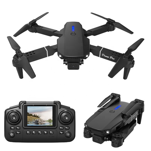 KK Mini RC E88 Pro Max Drone 4K HD Dual Cameras Foldable Quadcopter with LED Hover Remote Control Screen for Beginners