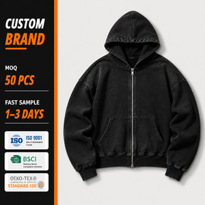 Felpa con cappuccio di lusso da uomo, pesante 450 GSM, vestibilità ampia, con doppia cerniera, maniche corte a sbuffo, oversize, con inserti, stile raglan, con giacca a capottina - Product Image 1