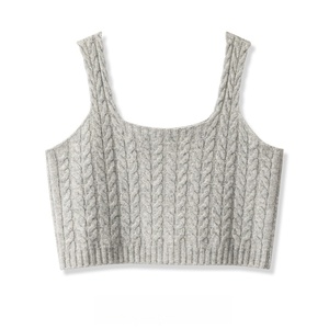Gilet <span class=keywords><strong>sans</strong></span> manches en <span class=keywords><strong>tricot</strong></span> torsadé brodé personnalisé pour femme, col carré, 100 % laine, idéal pour l'été - Product Image 3