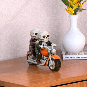 特注ハロウィンノベルティキッチンダブルスケルトンセラミックジャー磁器オートバイカップルスカルライダー型収納クッキージャー - Product Image 4