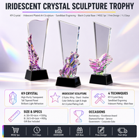 Trophée en cristal personnalisé, motif ailes irisées, bord ondulé, base noire gravée, cadeau d'anniversaire, vente en gros