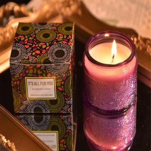 Bougie parfumée en verre gaufré, cylindrique, en cire de soja, faite à la main, parfumée, pour la maison, cadeau - Product Image 2