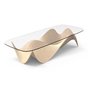 Table basse contemporaine en bois avec plateau en verre trempé, meubles de salon modernes faits à la main - Product Image 3