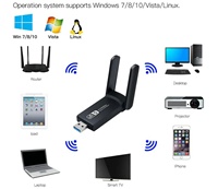 Adaptador Wifi USB3.0 de Doble Banda 2.4Ghz 5.8Ghz 1200Mbps, Tarjeta de Red Inalámbrica de Doble Frecuencia sin Controladores, Receptor Wifi