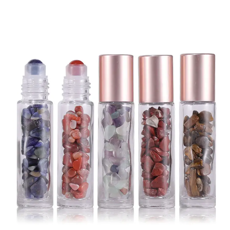 Bouteilles à rouleaux de 10ml pour huiles essentielles avec puces de cristal boules à rouleaux de pierres précieuses bouteilles en verre flacons de voyage de parfum