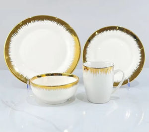 Juego de <span class=keywords><strong>Vajilla</strong></span> de Porcelana Blanca de Lujo de 16 Piezas, Hecho a Mano con Borde Dorado, en Caja de Color, Precio al por Mayor, Fabricante de <span class=keywords><strong>Vajilla</strong></span> - Product Image 1
