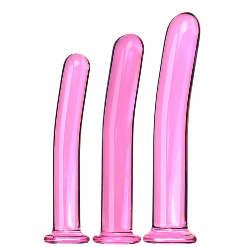 Fábrica al por mayor columna de pene de cristal Rosa nuevos productos sexuales para adultos Dispositivo de masturbación femenina Sexy consolador de cristal para mujeres