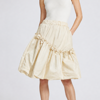 Jupe midi ballon beige pour femme, taille élastique, style estival, avec volants diagonaux, nœud décoratif, superposée et volumineuse, coupe trapèze, avec doublure