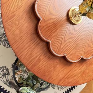Vintage Style Solid Wood <b>Round</b> Dining <b>Table</b> With Turntable French Retro Design For <b>Small</b> Homes And Apartments - Product Image 4