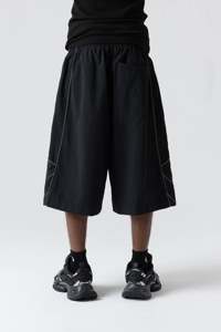 Black Lightweight Windproof <b>Mid</b> Waist Drawstring Elastic Shorts Printed 100% Nylon Quick Dry OEM Service for Autumn Casual Wear - Product Image 2