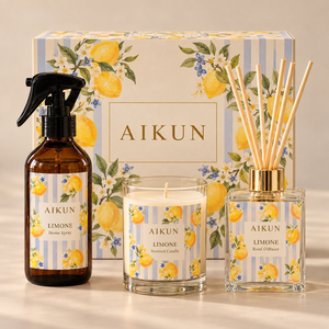 Set de Regalo de Fragancia para el Hogar Aikun Lemon Floral Coordinated Glass con Spray Ambiental, Vela Aromática y Difusor de Varillas, Empaque Personalizado - Product Image 2