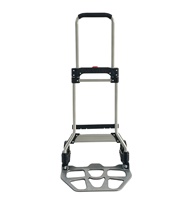 Carro de Mano Plegable Ligero Verde para Almacén con Plataforma de Carga de Acero Texturizado Hueco y Ruedas con Borde Rojo, Carro de Transporte Multiusos