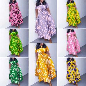 Q125 Customized Summer <strong>Dresses</strong> Women Casual Elegant <strong>Lace</strong> up Graffiti Printed <strong>Maxi</strong> <strong>Dress</strong> Ladies Church <strong>Dresses</strong> for Women - Product Image 2