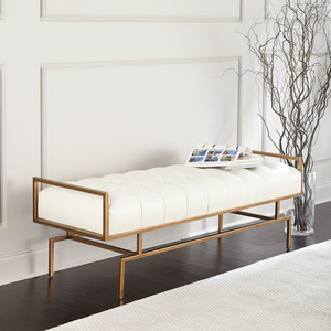 Light Luxury Metal Soft Bag Leather Pull Buckle Long Bench Living Room Fashion <strong>Sofa</strong> <strong>Stool</strong> Bed End <strong>Stool</strong> for Shoe <strong>Stool</strong> - Product Image 2