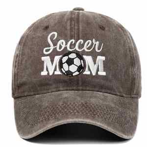 Gorra de Béisbol de 6 Paneles, de Lona Estampada con Diseño de Mamá Futbolista, de Algodón Vintage, Suave y Ajustable, al por Mayor - Product Image 4