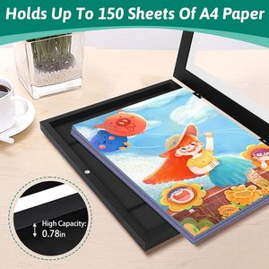 Iron Wood Stripe Style Kids Artwork <b>A4</b> <b>Photo</b> <b>Frame</b> Front Opening Storage Wall Mount Tabletop for 50 Pictures - Product Image 5