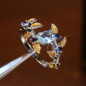 Anello da donna creativo a forma di foglia con zirconi cubici, elegante ornamento per le mani alla moda - Product Image 6
