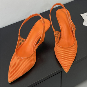 Sandalias de Tacón Alto con Punta en Pico, Elegantes y a la Moda para Mujer, Verano 2025, con Cordones, Malla Transpirable, Tacón Bajo - Product Image 1