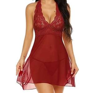 Lencería Sexy Transparente para Mujer, Estilo Europeo Americano, con Cuello Halter, Malla Transpirable, Elástica, Delgada, Casual, Tipo Slip - Product Image 1