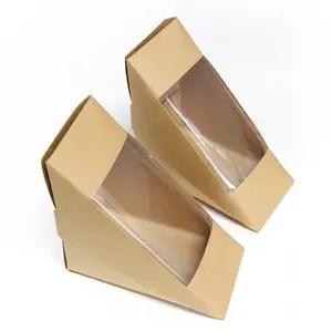 Emballage en papier kraft contenants de qualité alimentaire jetables Sandwich à emporter boîtes avec fenêtre | Accepter l'impression/logo/taille personnalisés