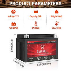 Produits phares : Batterie au lithium de démarrage AMPXELL 12V 5Ah 64Wh CA300A pour moto et motoneige - Product Image 1