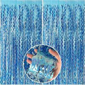 Iridescent Party Streamers Backdrop,Holographic Tinsel Foil Fringe Curtain for <strong>Mermaid</strong>/Frozen/Sea/Euphoria Party Decorations - Product Image 1