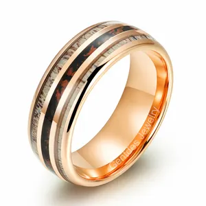 Gentdes Jewelry 8MM Dome Tungsten Men Ring Mens Wedding Band Dinosaur Bone & Antler Inlay Unique Wedding Ring Man