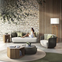 Sofa Anyaman Tali dan Aluminium Modern untuk Ruang Terbuka, Furnitur Teras Luar Ruangan