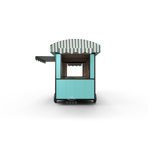 Chariot de café mobile bleu rafraîchissant d'inspiration vintage avec fenêtres au plafond et auvent classique, conçu pour les magasins de crème glacée et de café - Product Image 6