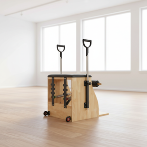 كرسي ووندا خشبي من خشب البلوط مخصص للاستوديوهات التجارية لليوجا والبيلاتس، محمول مع نوابض من الفولاذ المقاوم للصدأ قابل للتعديل لصحة الجسم - Product Image 1